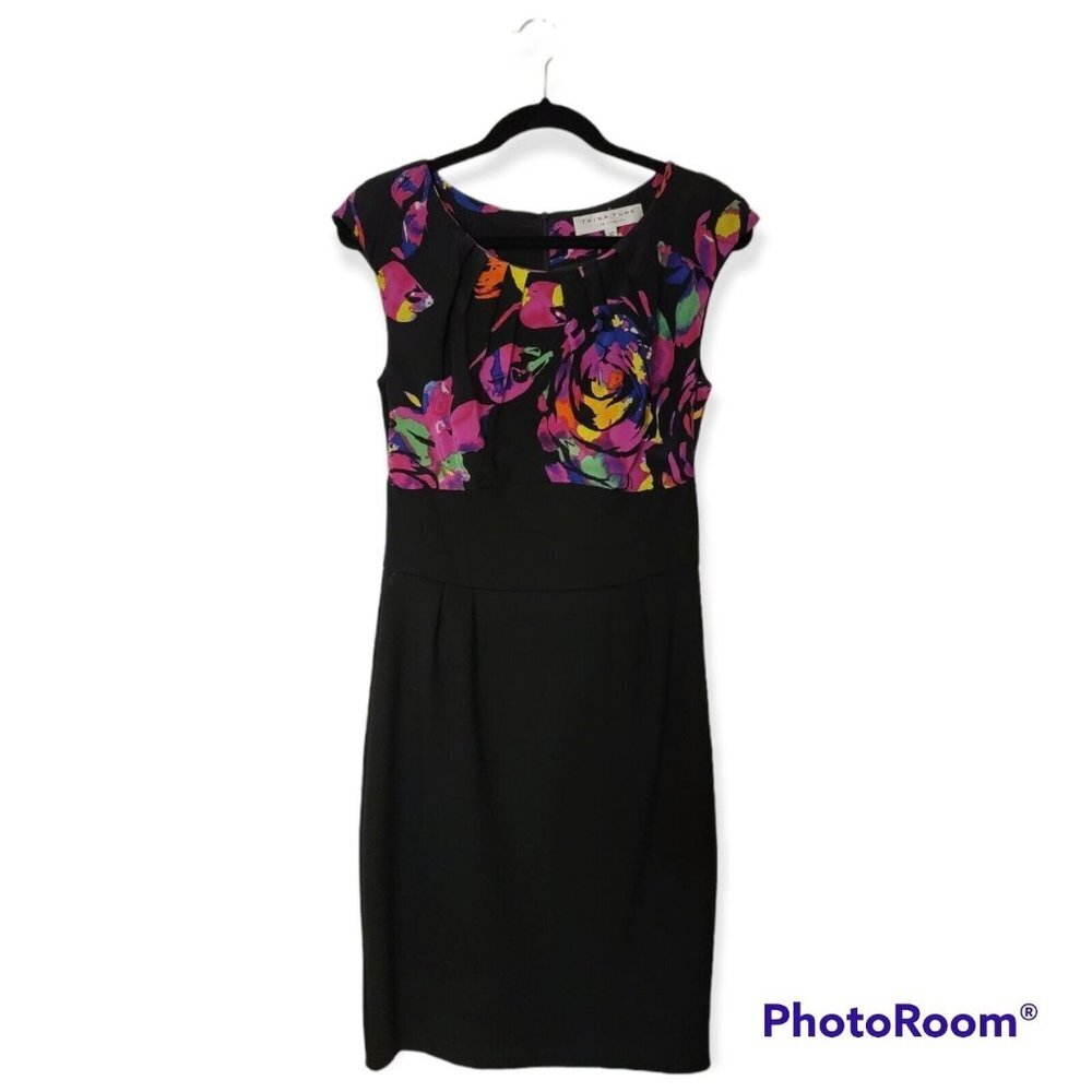 Trina Turk Black And Floral Print Dress Size 10 - Picture 1 of 4